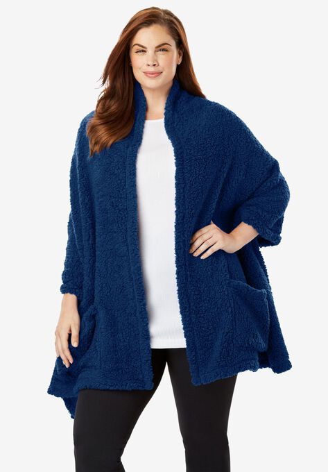 Drape-Over Sherpa Wrap , EVENING BLUE, hi-res image number null