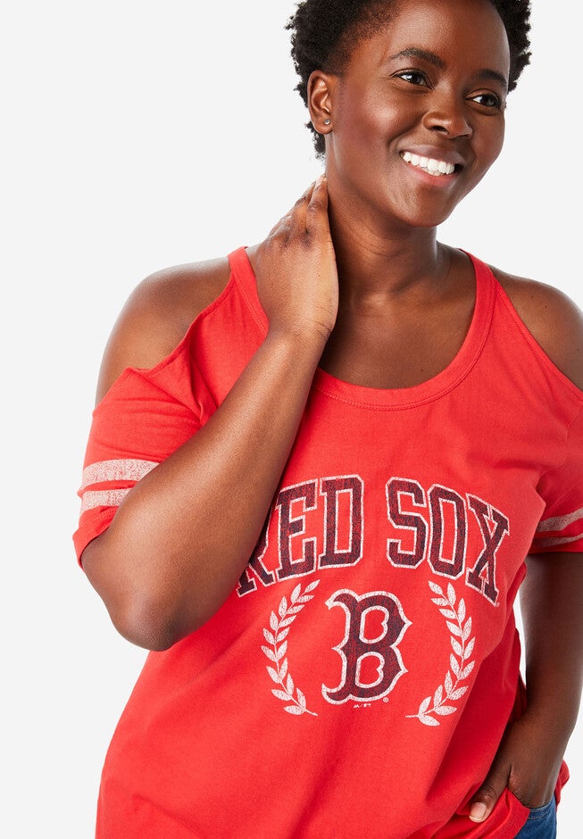 MLB Cold-Shoulder Logo Tee, RED SOX, hi-res image number null