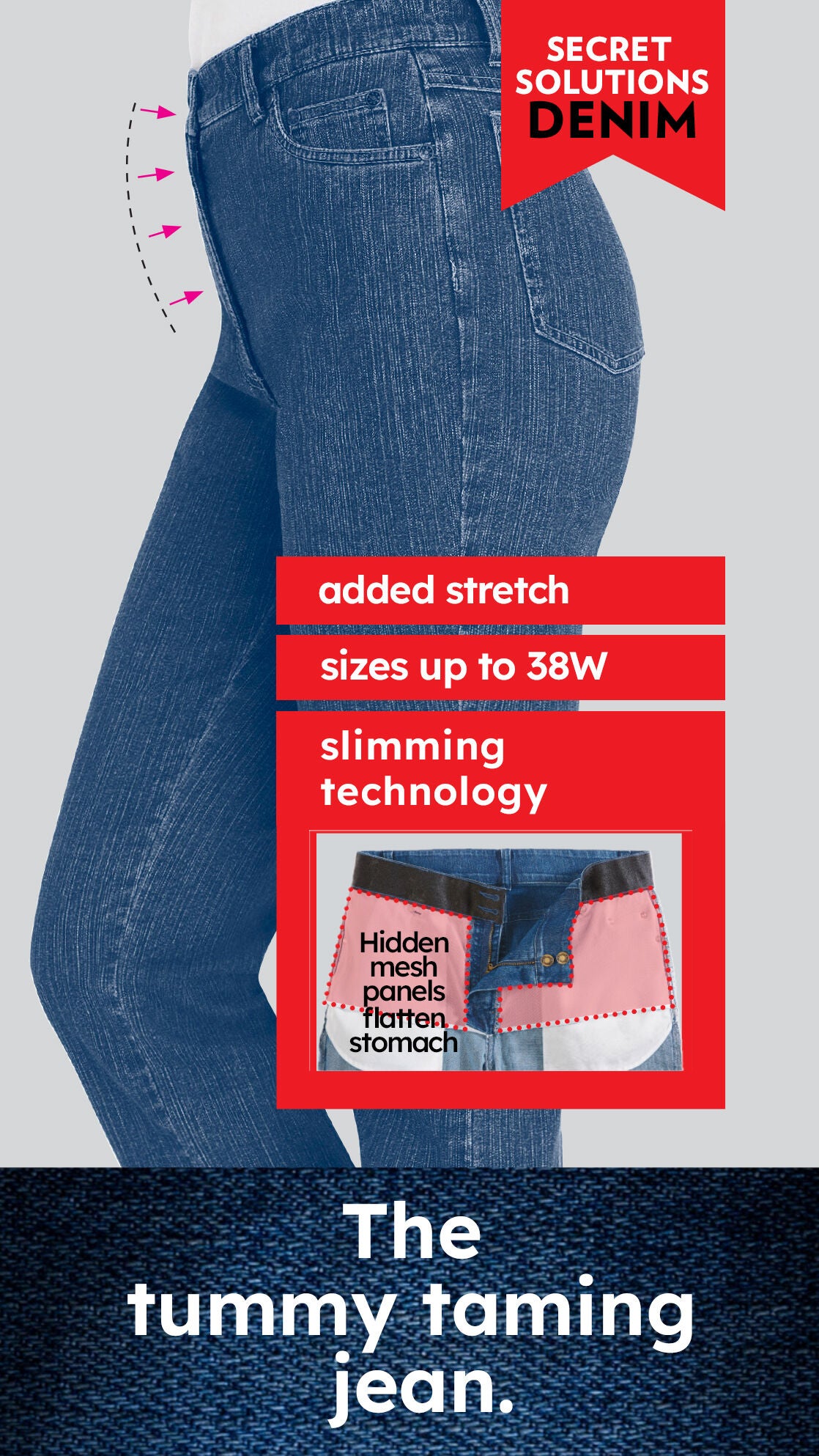 Stretch Built-in Slimming Panel Bootcut Jeans, , alternate image number 2