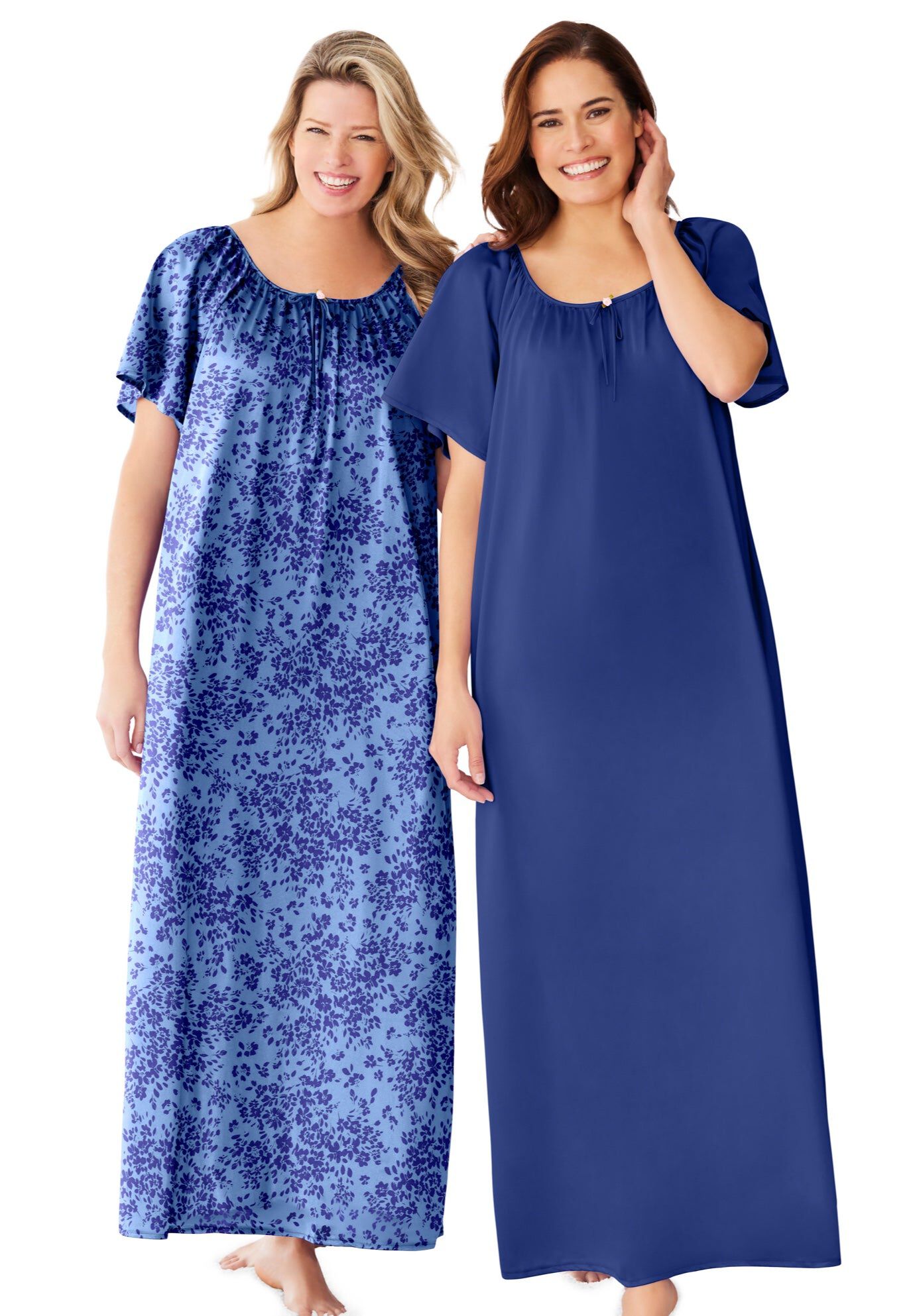 2-Pack Long Silky Gown, ULTRA BLUE FRENCH BLUE FLOWER, hi-res image number 0