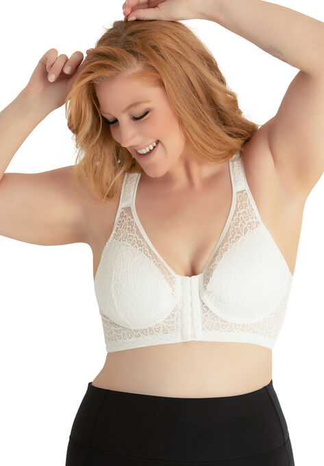 The Nora - Shimmer Back Lace Front Closure Bra, WHITE, hi-res image number null