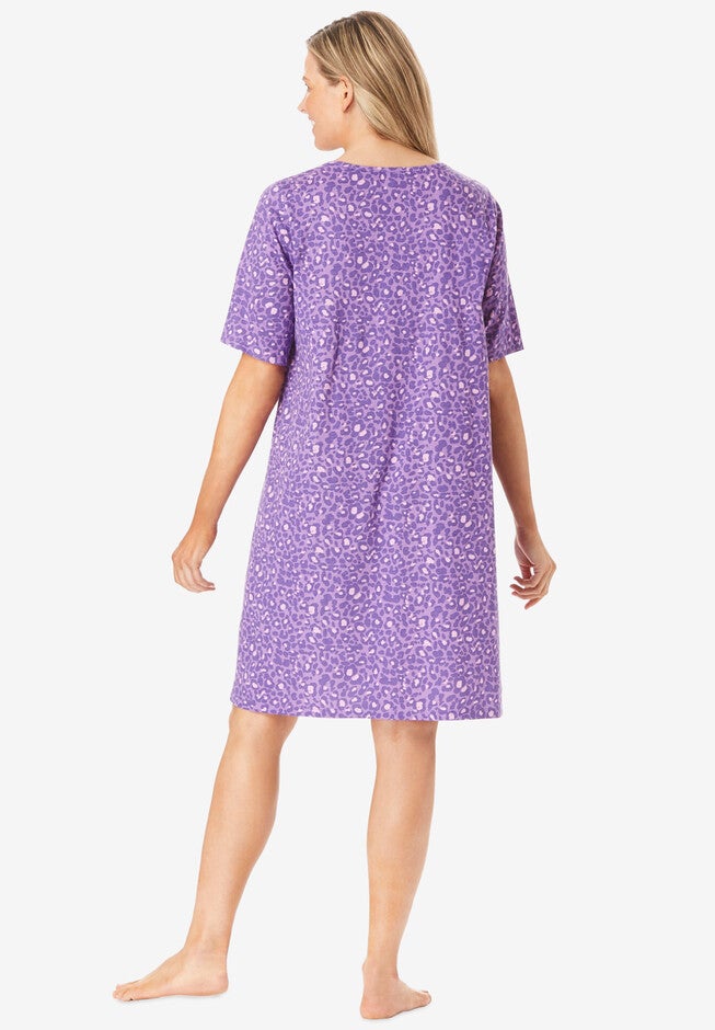 Shirred Short-Sleeve Sleepshirt, , on-hover image number null