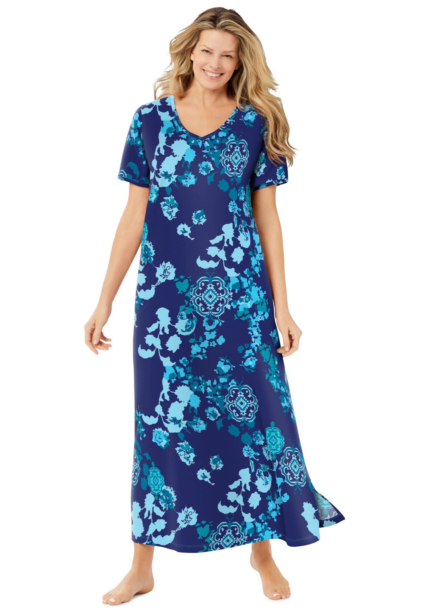 Long T-Shirt Lounger, EVENING BLUE PEONY, hi-res image number 0