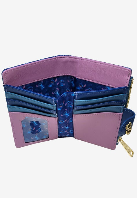 Loungefly X Disney Women'S Stitch Snap Flap Wallet Pineapples Flowers Blue Wallet, , alternate image number null