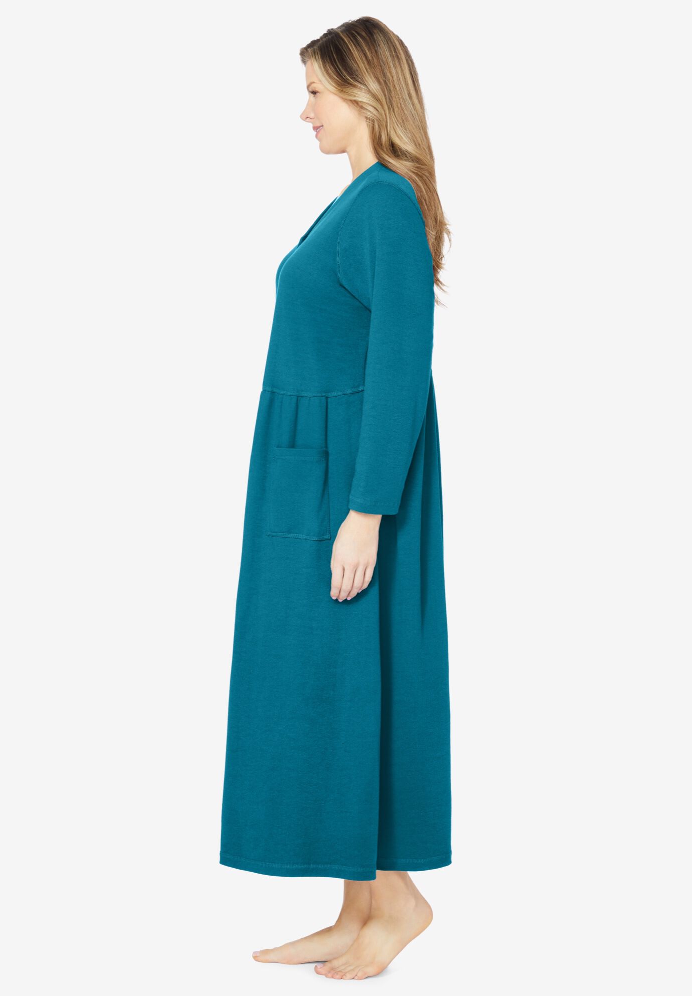Long Snap-Front Knit Lounger, DEEP TEAL, alternate image number 2