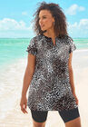 Longer Length Short-Sleeve Swim Tunic, CLASSIC LEOPARD, hi-res image number null