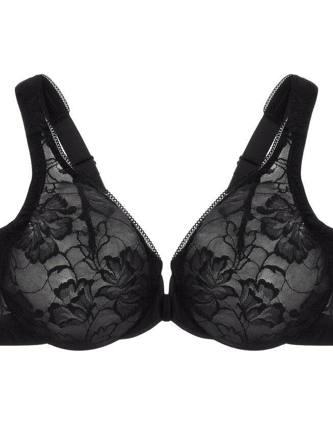 Glamorise Lacey T-Back Front-Closure WonderWire Underwire  Bra 9246 (Women's & Women's Plus), SOLID BLACK, alternate image number 3