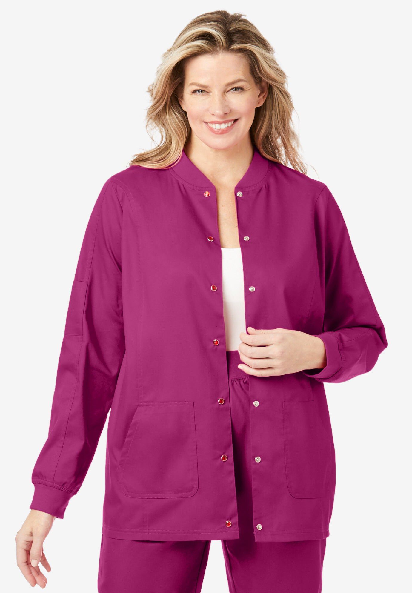 Snap Front Scrub Jacket, RASPBERRY, hi-res image number 0