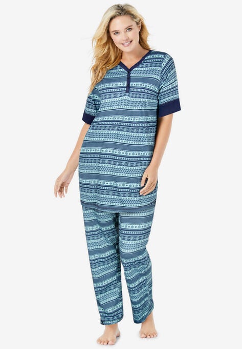 Print pj set , EVENING BLUE FAIR ISLE STRIPE, hi-res image number null