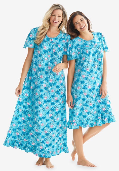 Short Floral Print Cotton Gown , , alternate image number null