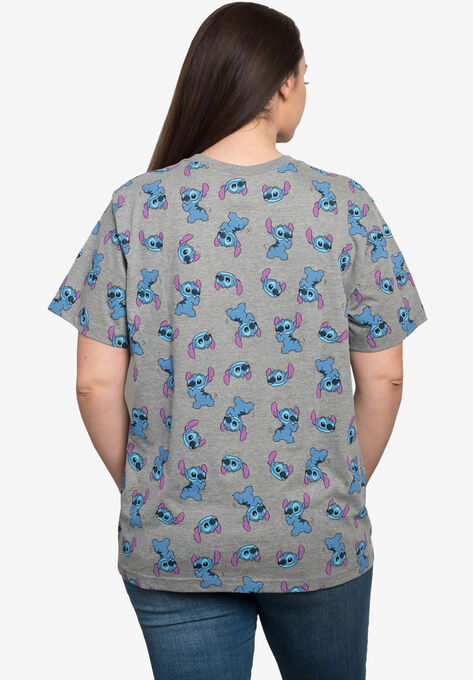 Women's Disney All-Over Print Stitch Short Sleeve T-Shirt Gray, , on-hover image number null