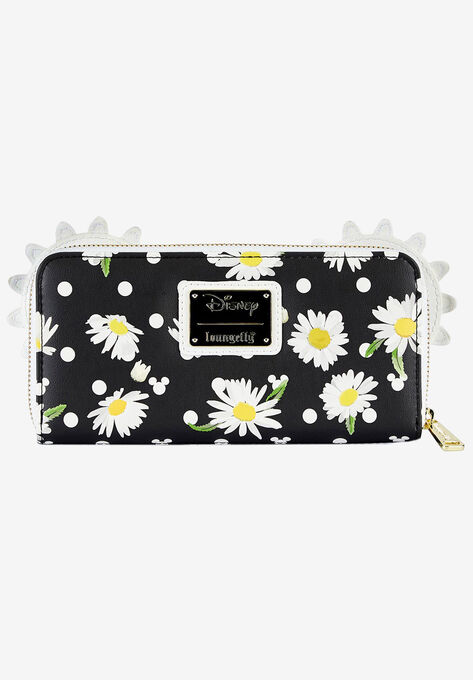 Loungefly X Disney Minnie Mouse Daisies Zip Around Wallet Bow Black, , alternate image number null