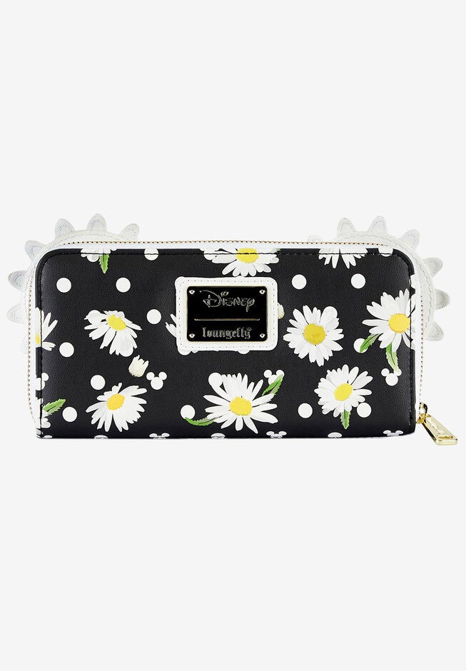 Loungefly X Disney Minnie Mouse Daisies Zip Around Wallet Bow Black, , alternate image number 3