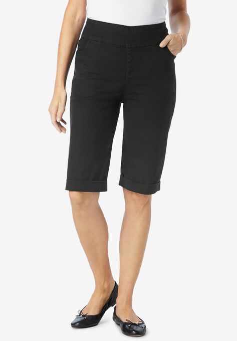 Pull-On Denim Shorts, BLACK, hi-res image number null