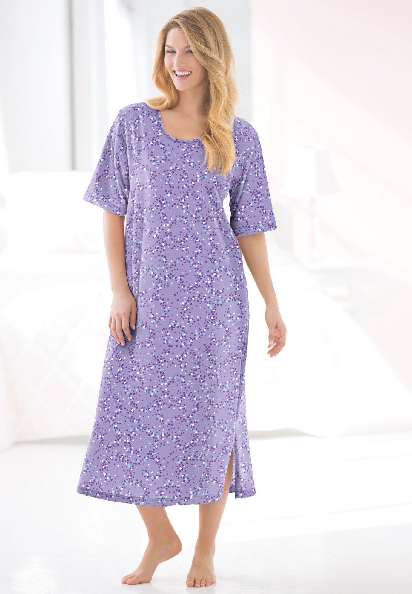 Long Tagless Sleepshirt, SOFT IRIS HEARTS, hi-res image number 0