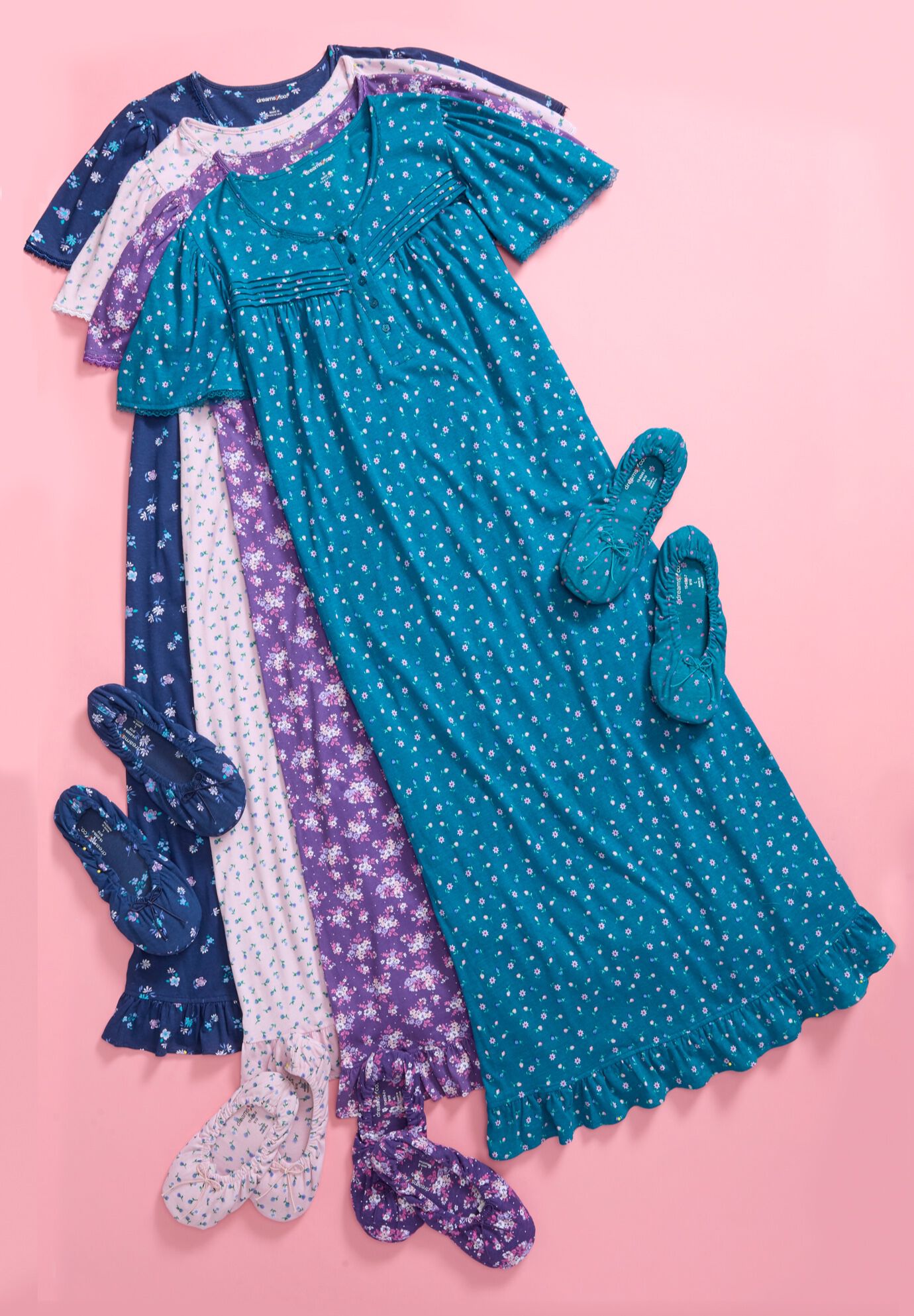Short Floral Print Cotton Gown, , alternate image number 3