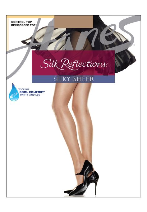 Silk Reflections Control Top Reinforced Toe Pantyhose, BARE, hi-res image number null