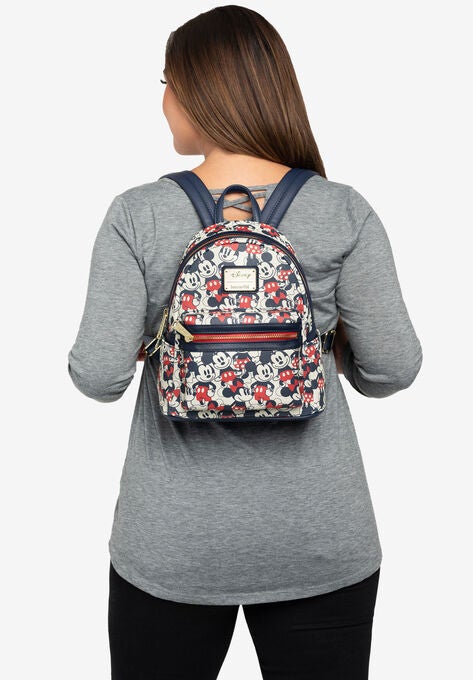Loungefly x Disney Mickey & Minnie Mini Backpack Handbag All-Over Print Navy, , alternate image number null
