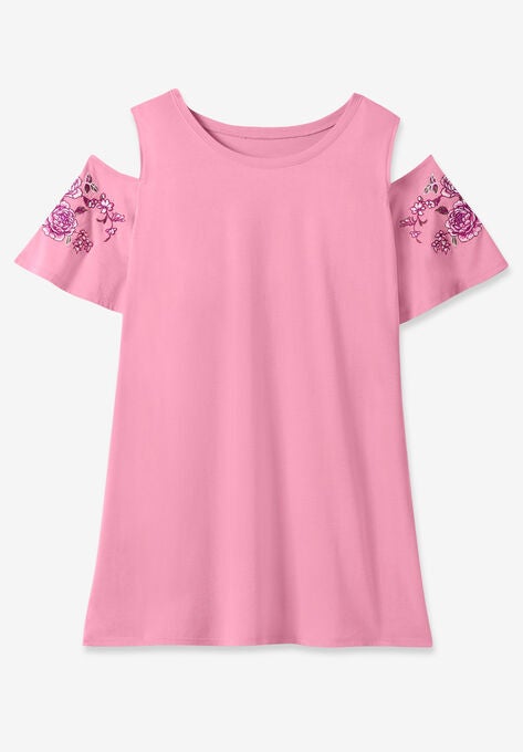 Short-Sleeve Cold-Shoulder Tee, , alternate image number null