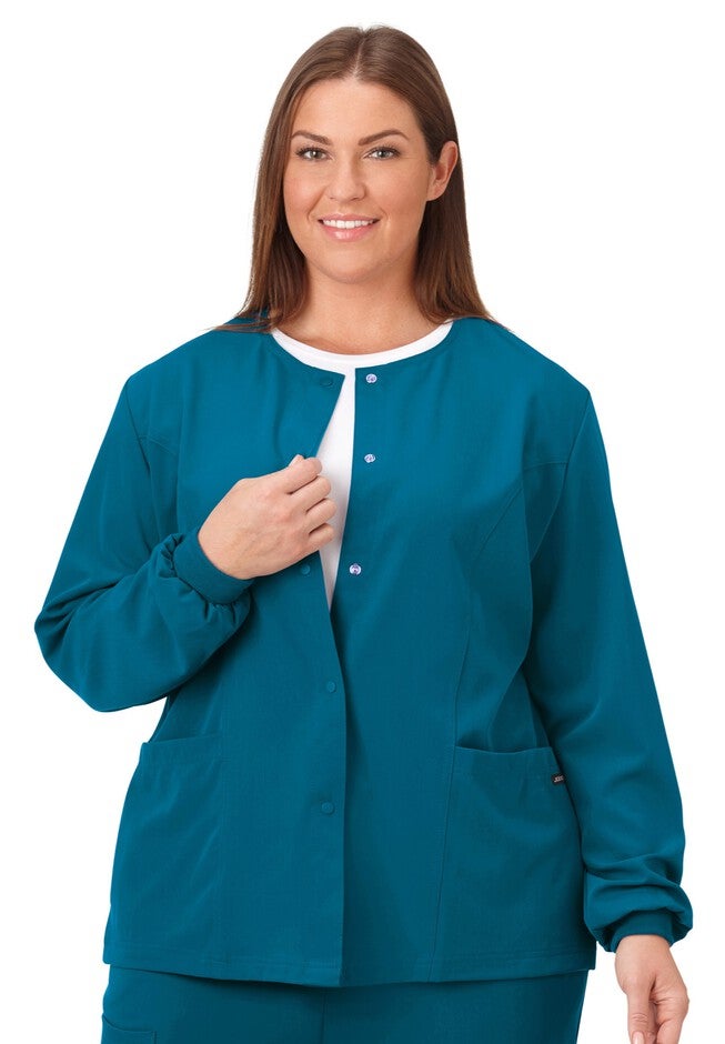 Jockey Scrubs Women's Snap to it Warm-Up Jacket, CARIBBEAN, hi-res image number 0