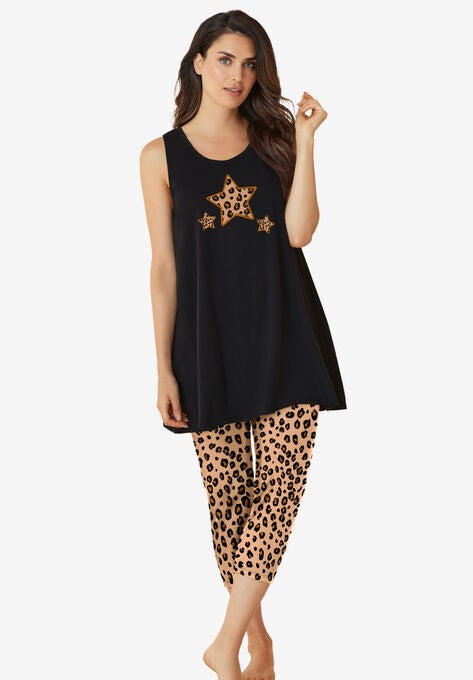 Scoopneck Tank & Capri Legging PJ Set , CLASSIC LEOPARD, hi-res image number null