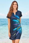 Longer Length Short-Sleeve Swim Tunic, PURPLE SUNBURST, hi-res image number null