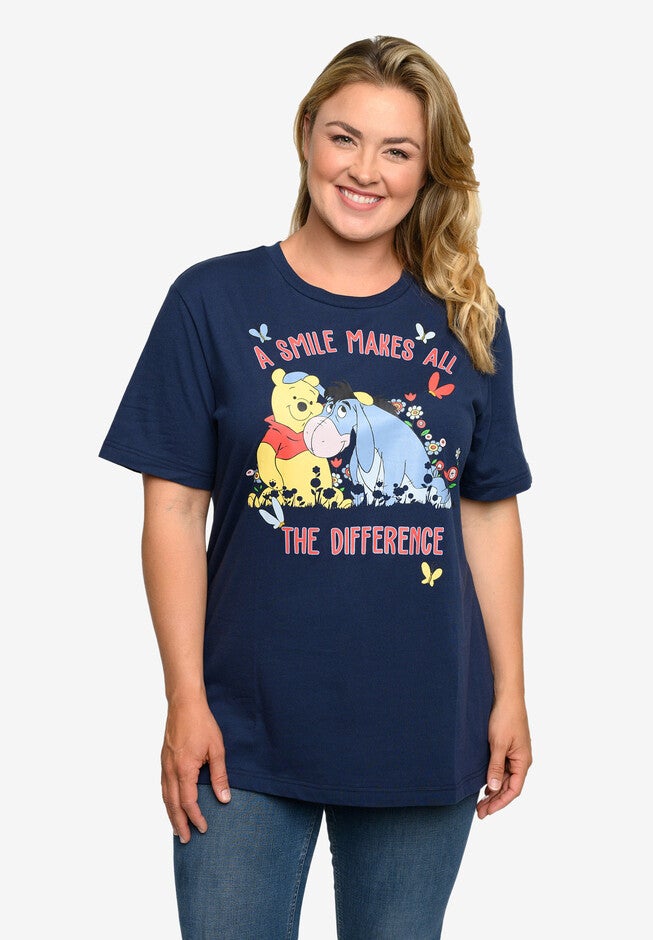 Winnie The Pooh & Eeyore T-Shirt Smile Flowers Navy, BLUE, hi-res image number 0