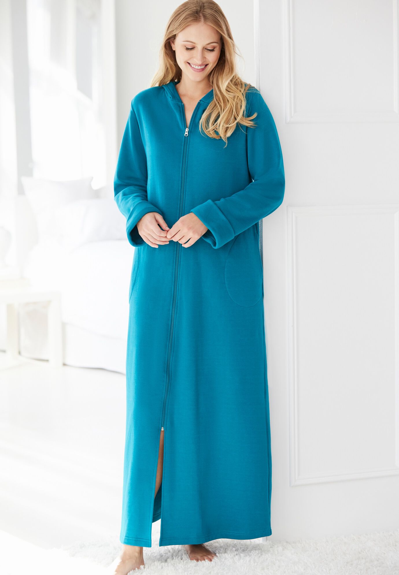 Long Hooded Fleece Sweatshirt Robe, , alternate image number 4