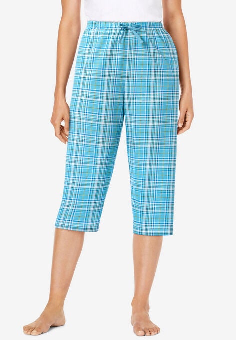 Woven Sleep Capri Pant, BLUE PLAID, hi-res image number null