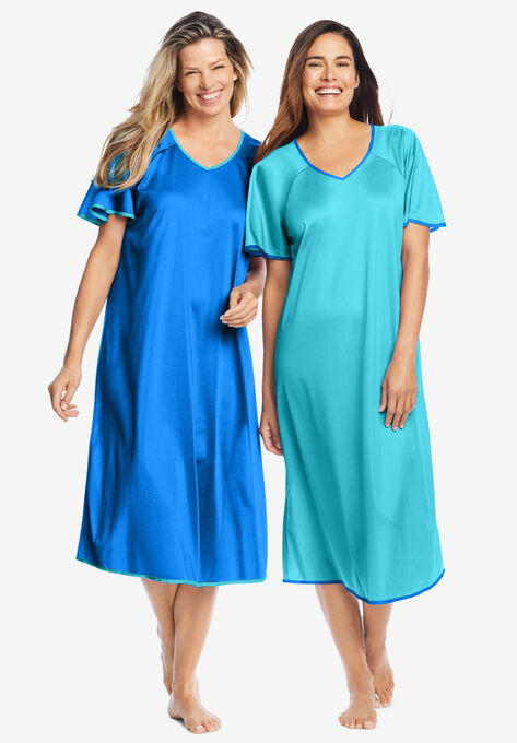2-Pack Short Silky Gown , POOL BLUE CARIBBEAN BLUE, hi-res image number null