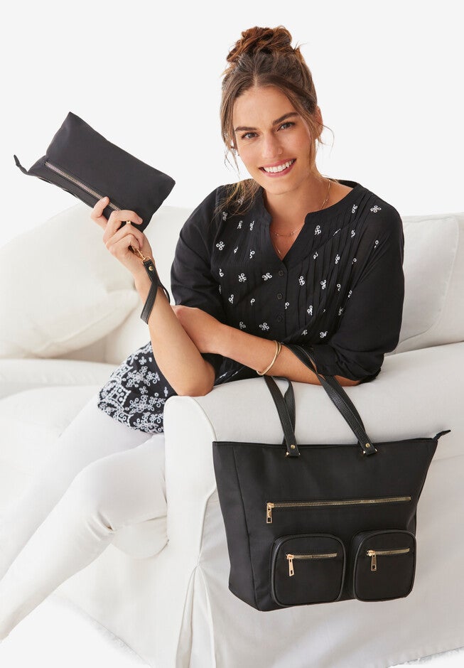 2-Piece Tote and Wristlet Set, BLACK, hi-res image number 0