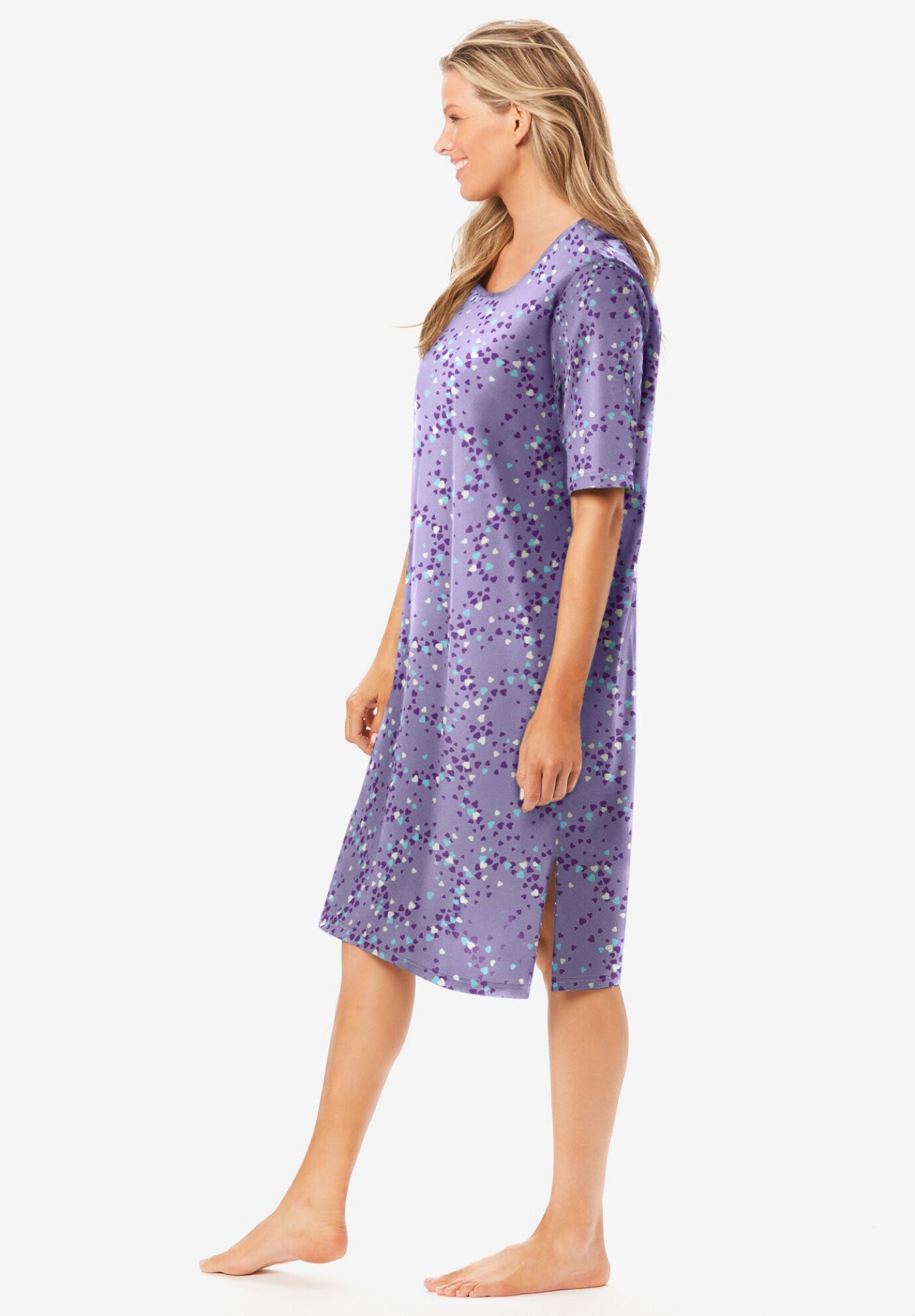 Short-Sleeve Sleepshirt, SOFT IRIS HEARTS, alternate image number 3