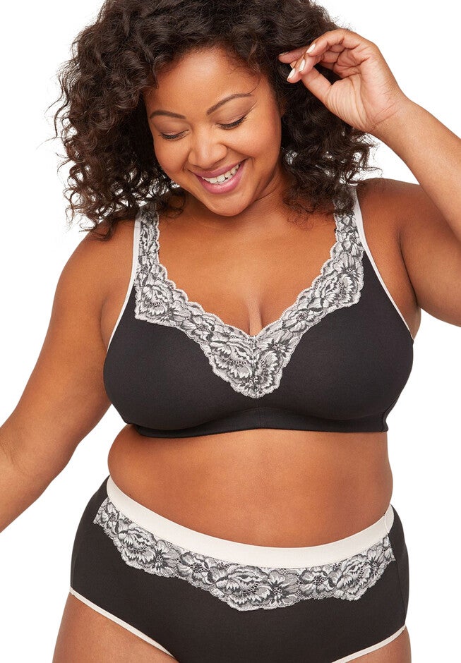 Cotton Comfort No-Wire Bra With Romantic Lace, BLACK, hi-res image number null