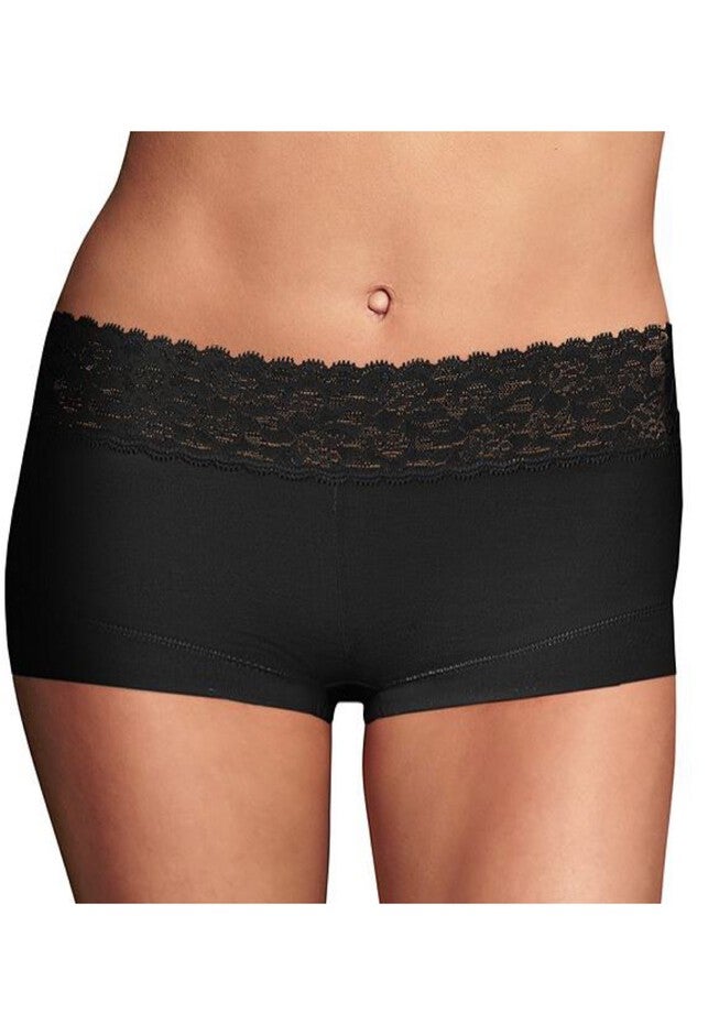 Cotton Dream® Boyshort With Lace , BLACK, hi-res image number 0