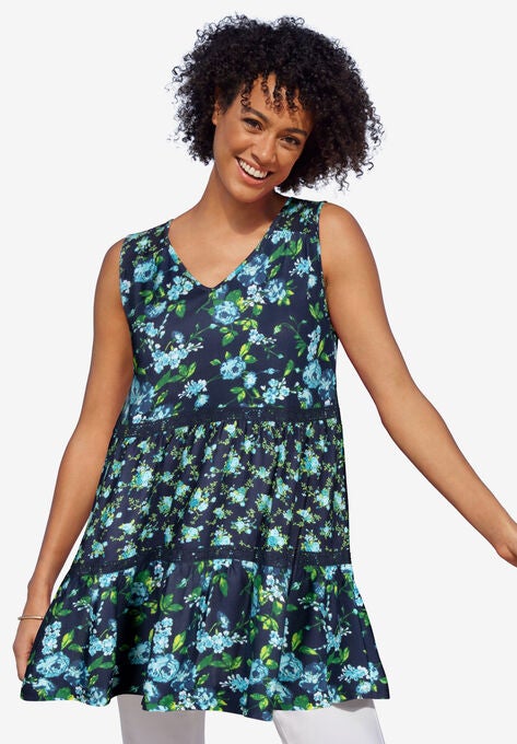 Tiered Tank, NAVY ROSE FLORAL, hi-res image number null