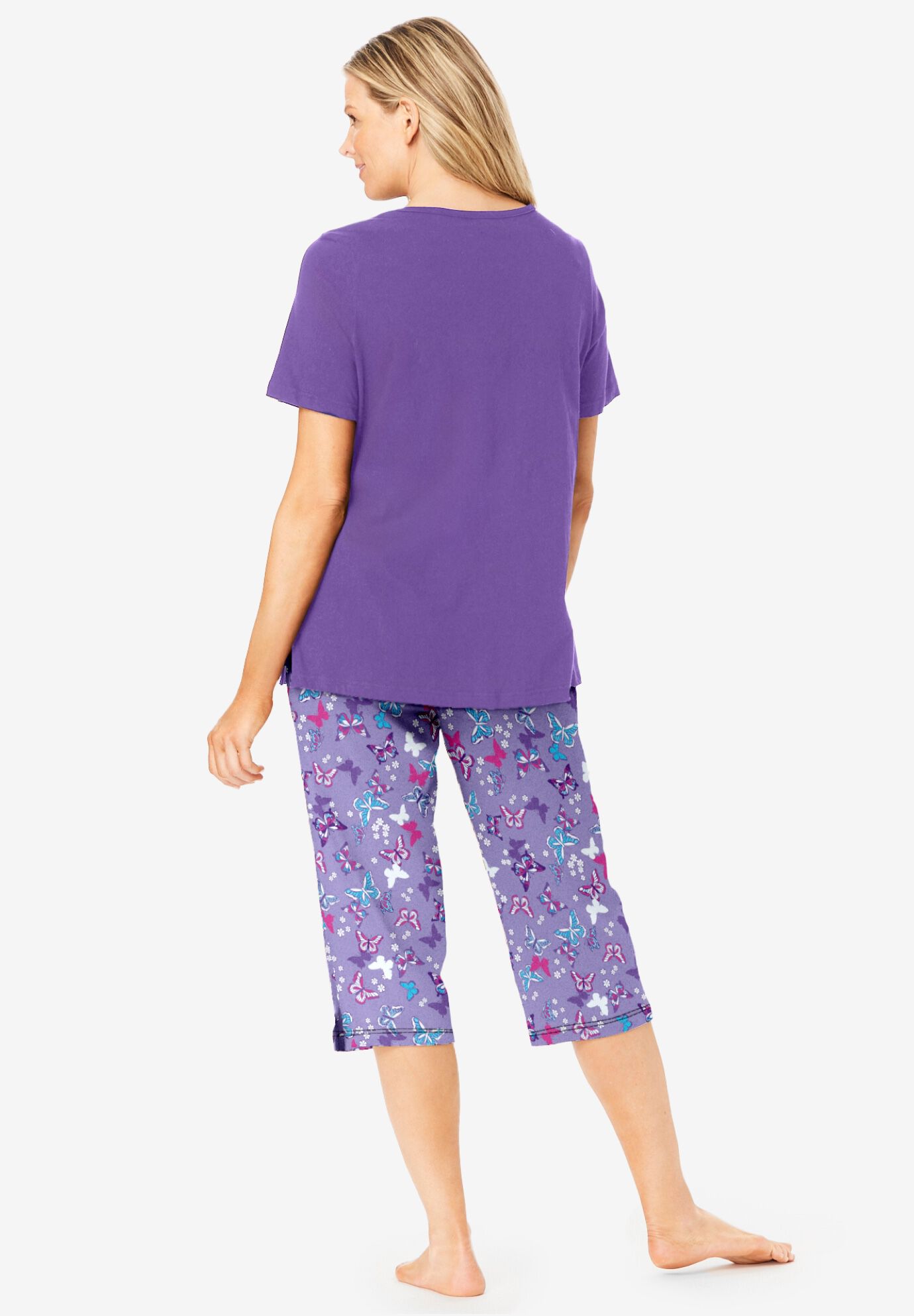 2-Piece Capri Cotton PJ Set, SOFT IRIS BUTTERFLIES, on-hover image number 1
