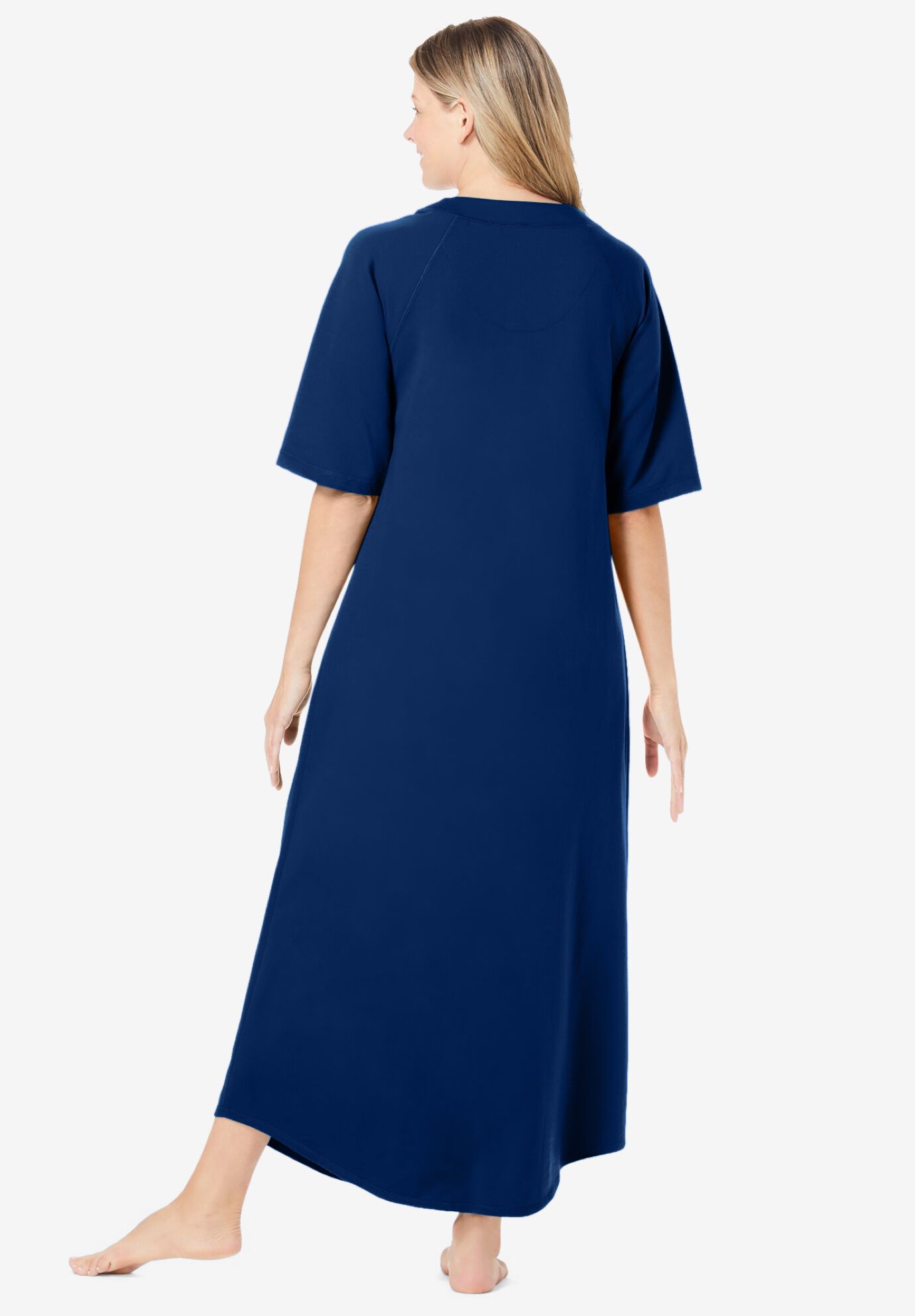 Long French Terry Zip-Front Robe, EVENING BLUE, on-hover image number 1