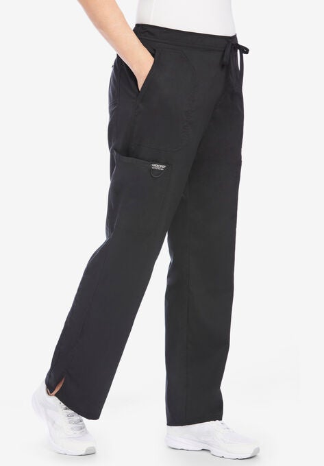 Mid-Rise Moderate Flare Drawstring Scrub Pant, BLACK, hi-res image number null