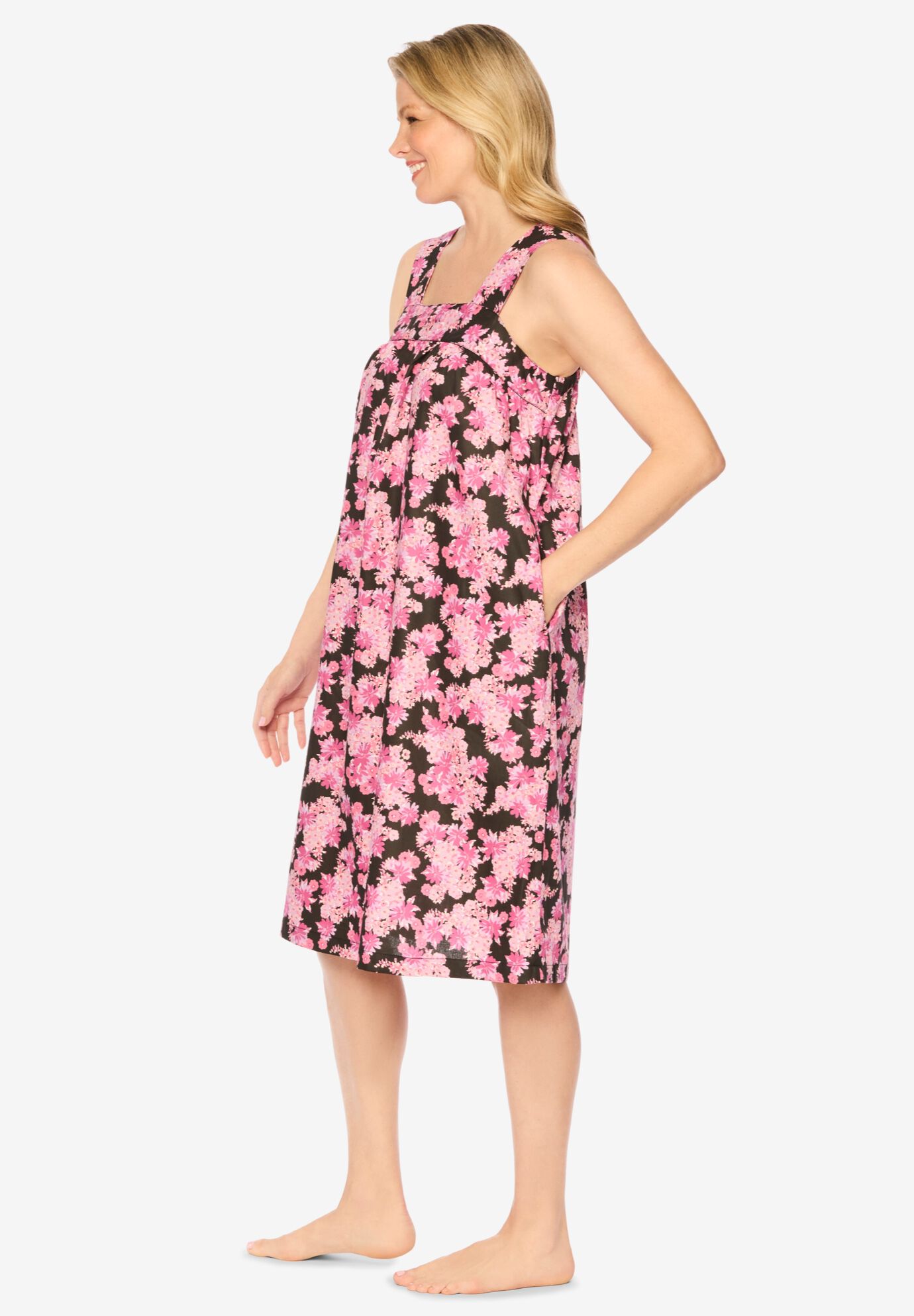 Print Sleeveless Square Neck Lounger, BLACK CAMELLIA, alternate image number 2