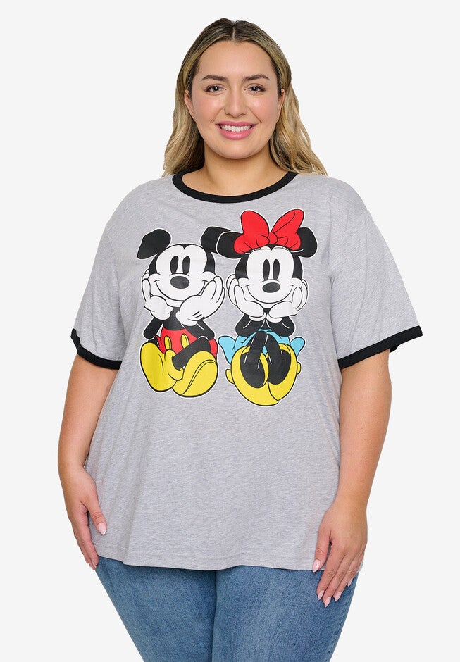 Disney Mickey & Minnie Mouse Ringer T-Shirt Gray, GRAY, hi-res image number null