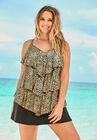 Longer-Length Tiered-Ruffle Tankini Top, GOLD ANIMAL FOIL, hi-res image number null