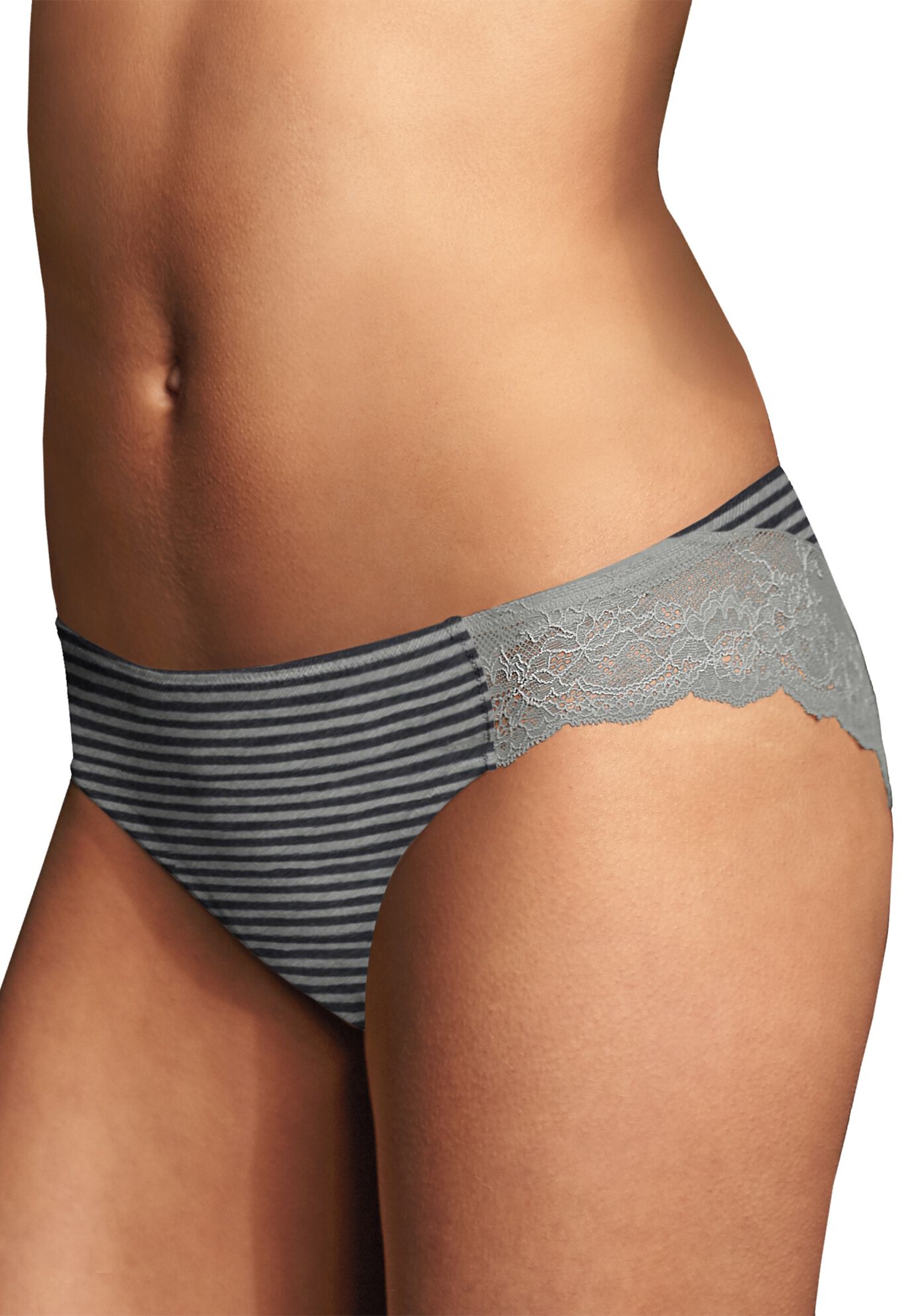 Comfort Devotion&reg; Lace Back Tanga Panty, STEEL STRIPE BLACK, hi-res image number 0