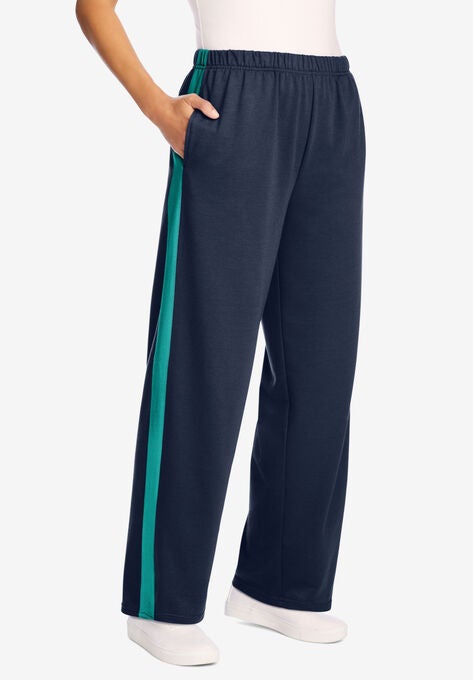 Side Stripe Cotton French Terry Straight-Leg Pant, NAVY WATERFALL, hi-res image number null