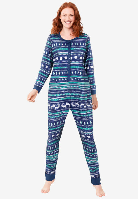 Holiday Print Onesie Pajama , BLUE SAPPHIRE FAIR ISLE, hi-res image number null