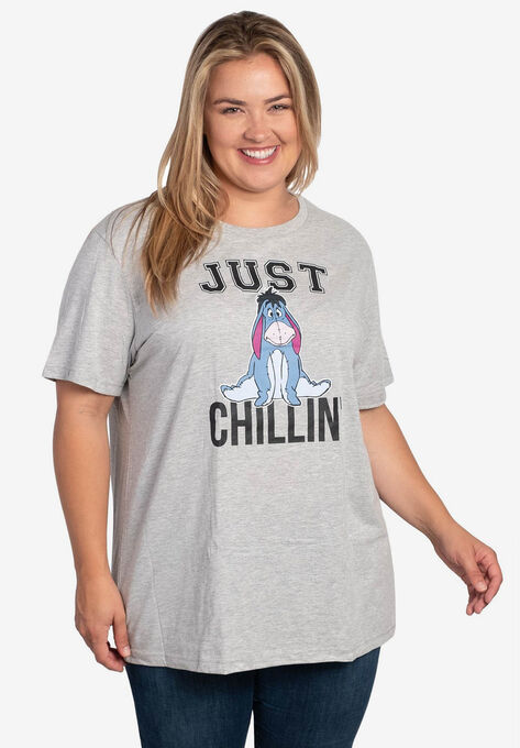 Disney Women's Winnie The Pooh Eeyore "Just Chillin" T-Shirt Gray, GRAY, hi-res image number null