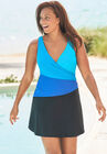 Colorblock Fit-And-Flare Swim Dress, BLACK ULTRAMARINE COLORBLOCK, hi-res image number null