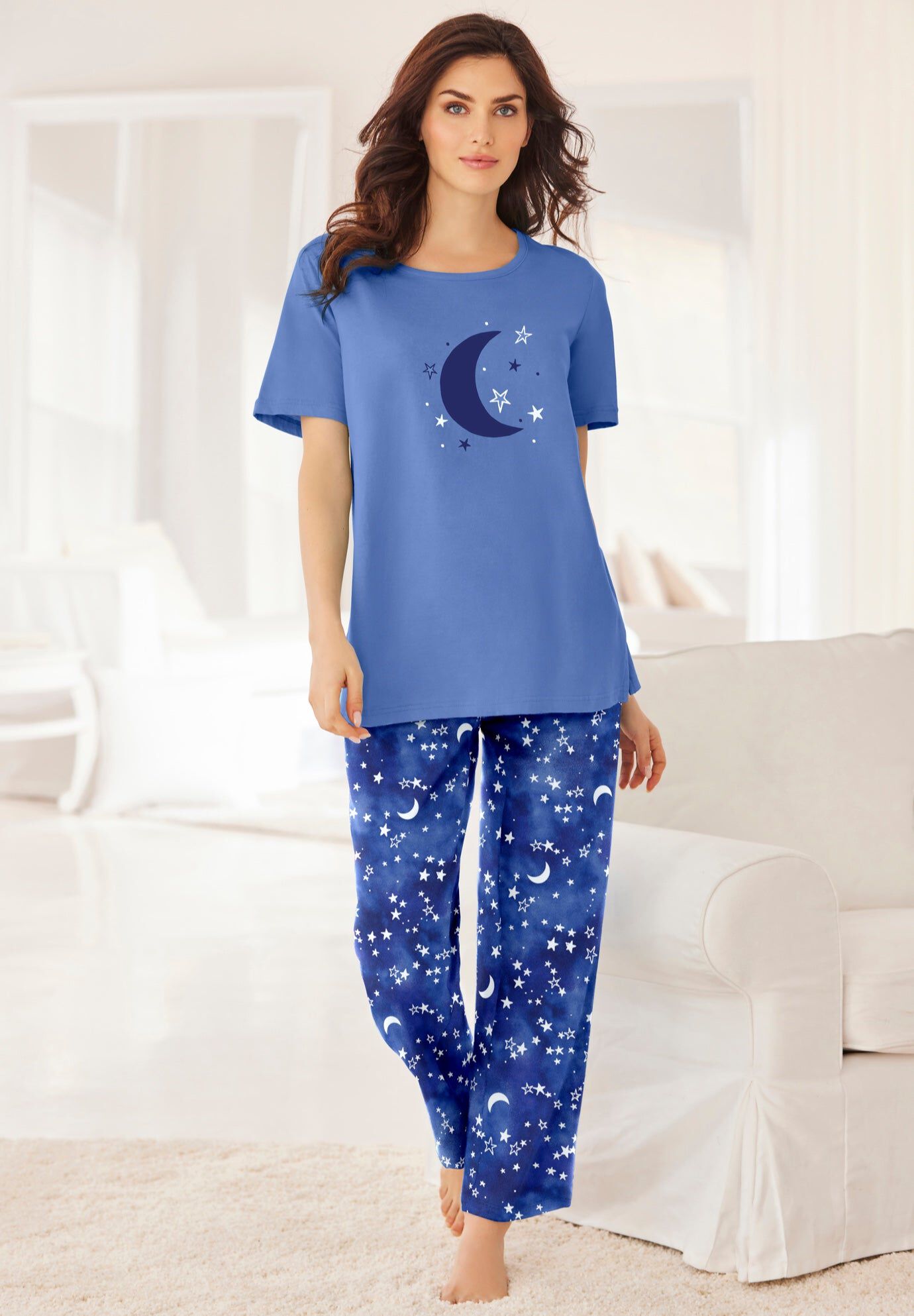 Graphic Tee PJ Set, FRENCH BLUE TIE DYE MOON, hi-res image number 0