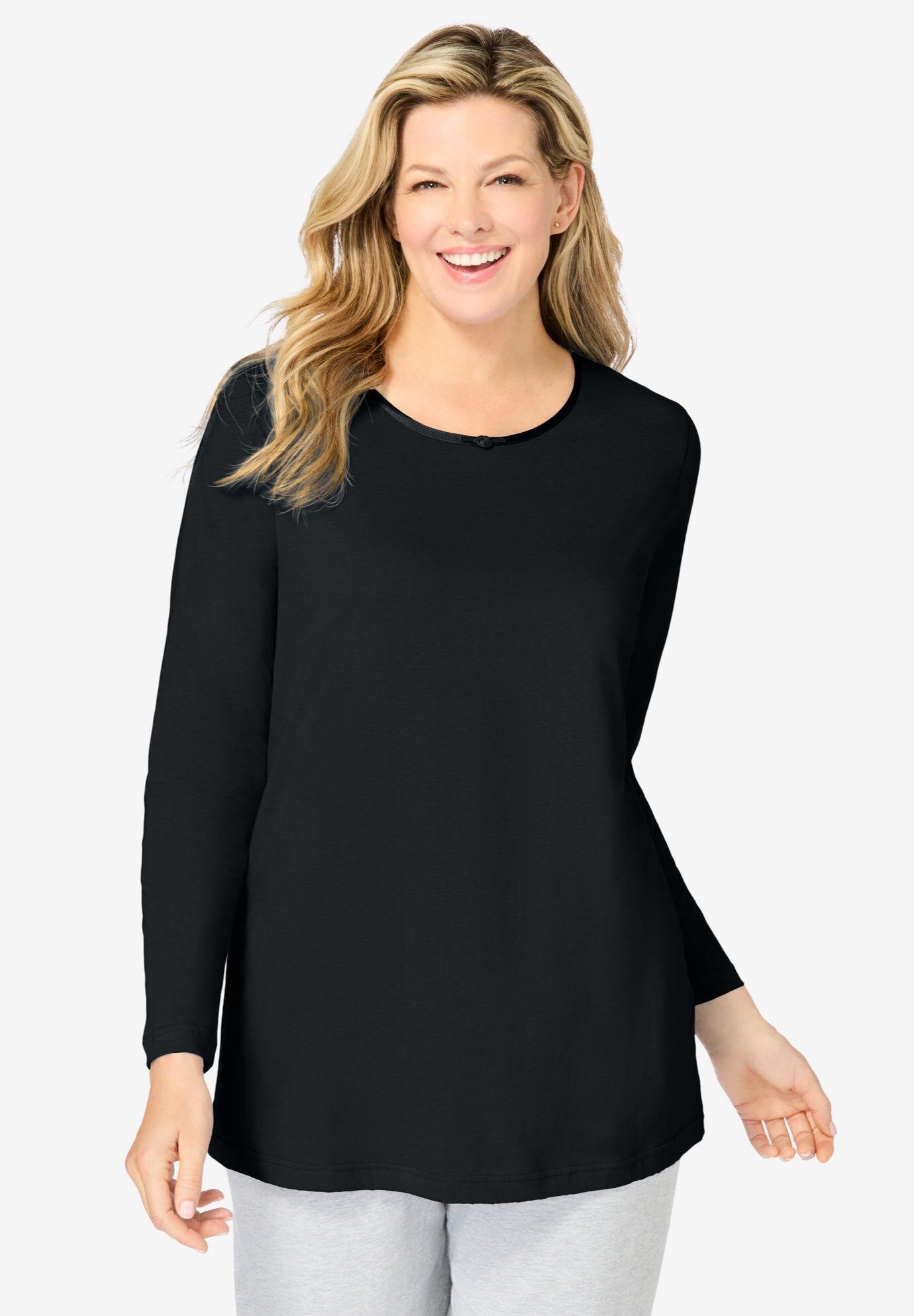 Satin Trim Sleep Tee, BLACK, hi-res image number 0