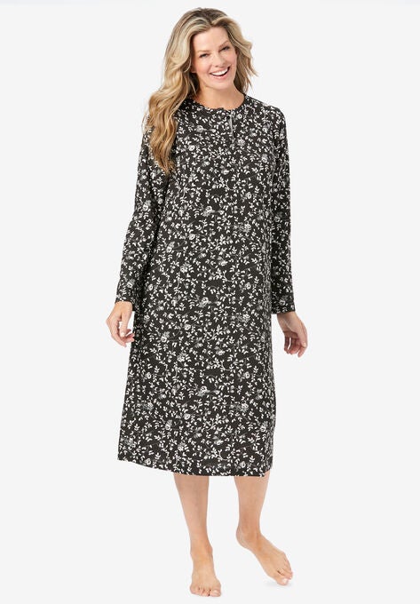 Henley Sleep Shirt, BLACK GREY, hi-res image number null