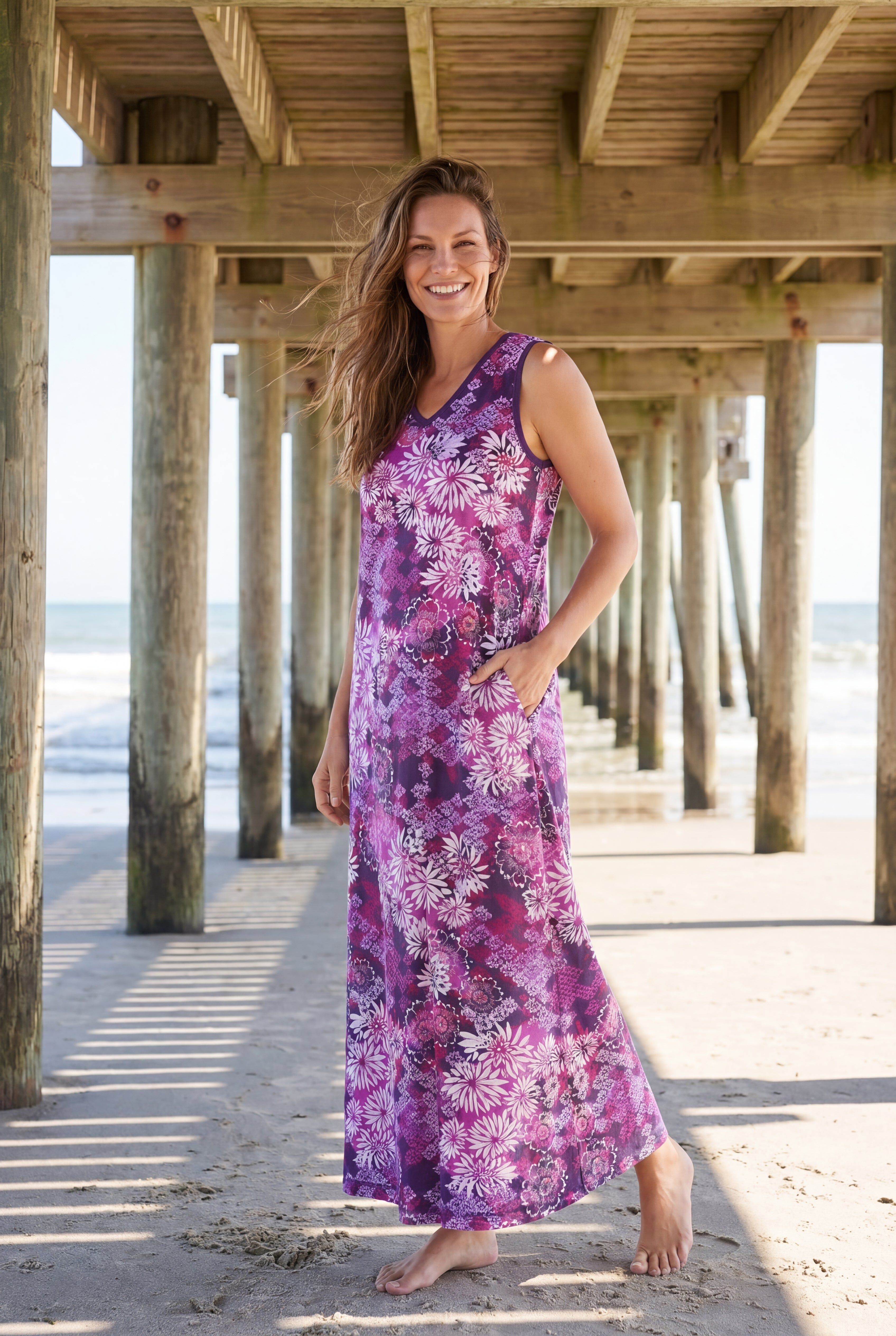 Trapeze V-Neck Lounger, RICH VIOLET BLOOMING, hi-res image number 0